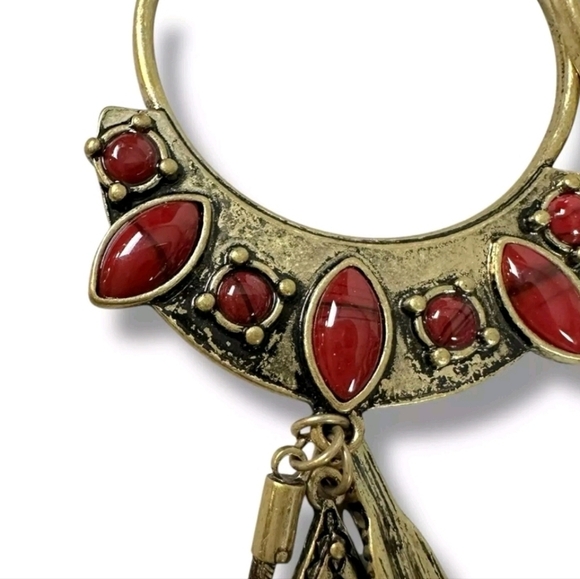 Free People Winona Hoops In Brass Red Jasper Boho Dangles - Picture 4 of 7